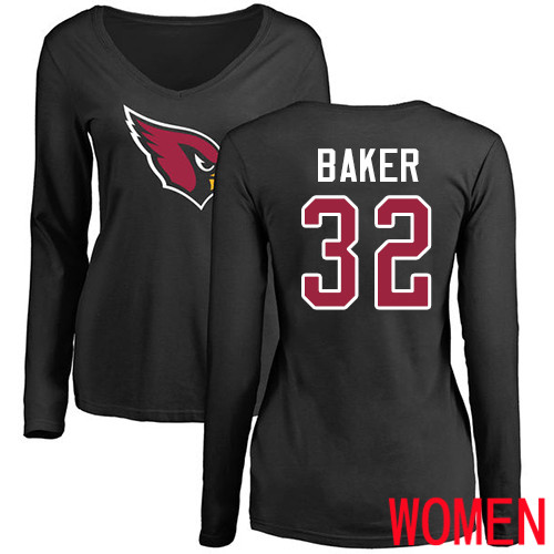 Arizona Cardinals Black Women Budda Baker Name And Number Logo NFL Football #32 Long Sleeve T Shirt->nfl t-shirts->Sports Accessory